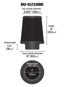 K&N Universal Rubber Filter-Round Tapered 4in Flange ID x 8in Base OD x 6.625in Top OD x 8in H-9