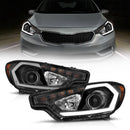 ANZO 2014-2016 Kia Forte Projector Headlights w/ Light Bar Black Housing w/ DRL-1