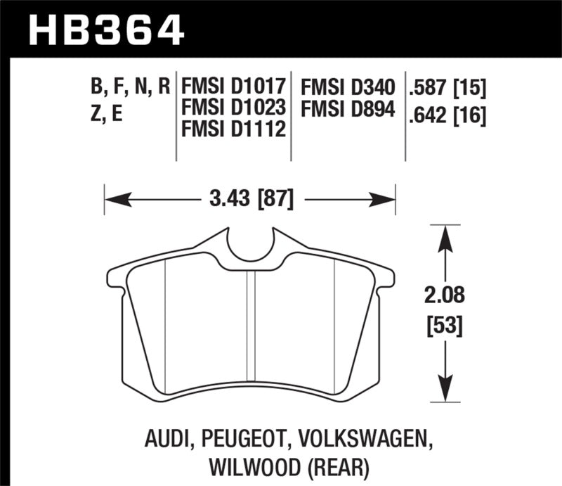 Hawk (Various) Audi / Peugeot / Volkswagen Ceramic Street Rear Brake Pads - 0