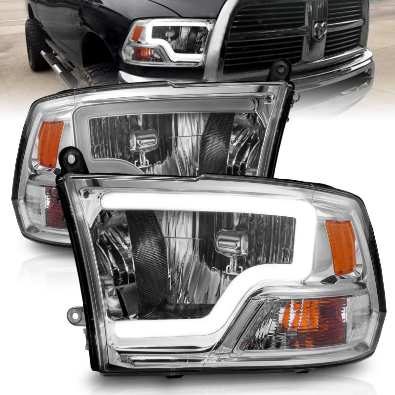 ANZO 2009-2018 Dodge Ram 1500/ 2500/ 3500 Crystal Headlights w/ Light Bar Chrome Housing - 0