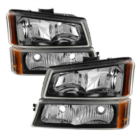xTune Chevy Silverado 2500HD 03-06 Crystal Headlights w/ Bumper Lights Black HD-JH-CSIL03-AM-BK-SET - 0