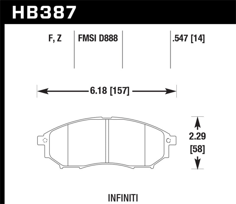 Hawk 06-09 350z/ 05-08 G35 w/o Brembo Performance Ceramic Street Front Brake Pads - 0