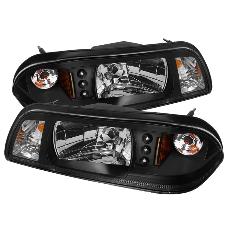 Spyder Ford Mustang 87-93 1PC LED (Replaceable LEDs)Crystal Headlights Black HD-YD-FM87-1PC-LED-BK - 0