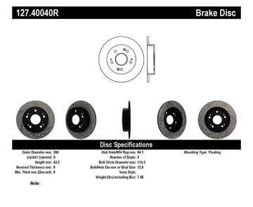 StopTech 06-09 Honda Civic Ex/Si Slotted & Drilled Right Rear Rotor - 0