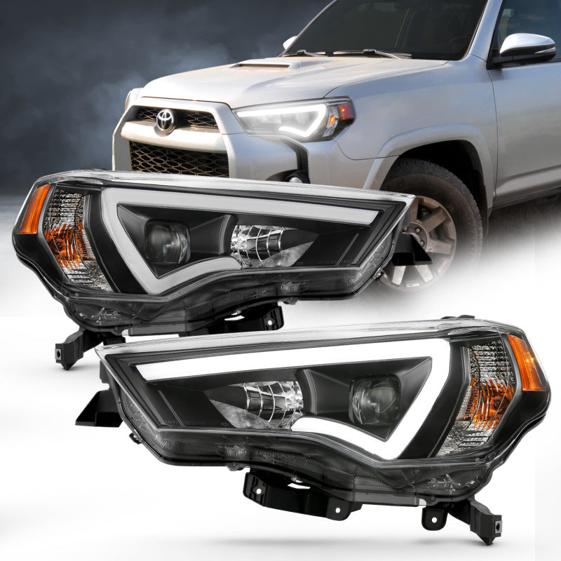 ANZO 14-18 Toyota 4 Runner Plank Style Projector Headlights Black w/ Amber - 0