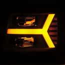 AlphaRex 07-13 Chevy 1500 LUXX LED Proj Headlights Plank Style Jet Blk w/ Activ Light/Seq Signal/DRL-4