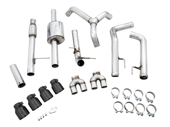 AWE Tuning 4th Gen GM 1500 5.3L 0FG Cat-Back Split Rear Exit (w/ Bumper Cutouts) - Quad Diamond Tips