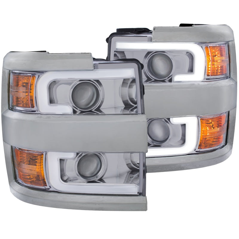 ANZO 2015-2016 Chevrolet Silverado Projector Headlights w/ Plank Style Design Chrome w/ Amber - 0