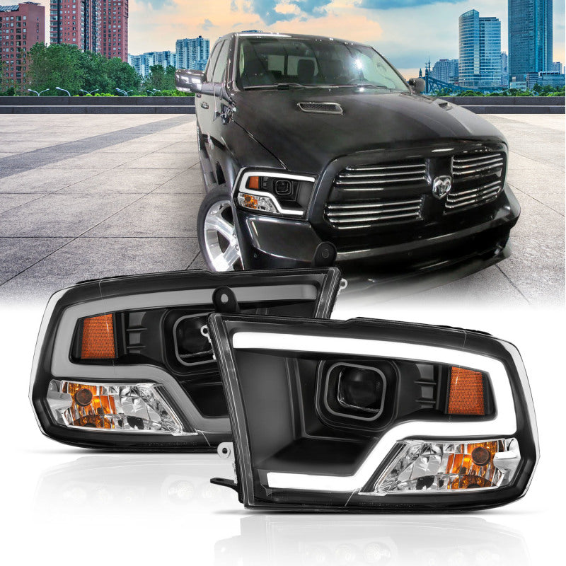 ANZO 09-18 Dodge Ram 1500 Plank Style Projector Headlights Black w/ Halo - 0