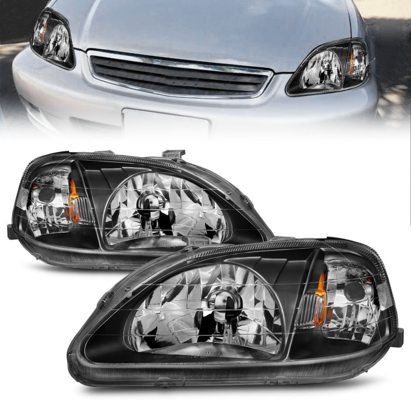 ANZO 1999-2000 Honda Civic Crystal Headlights Black - 0