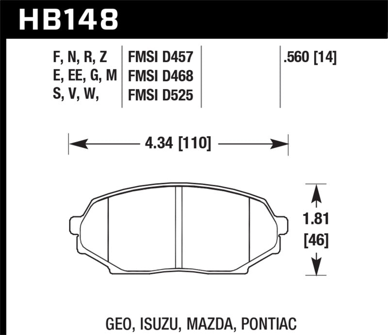 Hawk 90-93 Geo Storm / 90-92 Isuzu Impulse / 90-93 Mazda Miata DTC-60 Front Race Brake Pad - 0