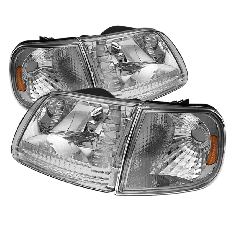 Xtune Ford F150 97-03 / Expedition 97-02 Crystal Headlights w/Corner Chrome HD-JH-FF15097-SET-AM-C - 0