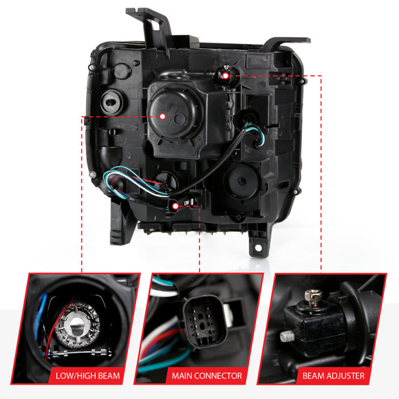 ANZO 2016-2019 GMC Sierra 1500 Projector Headlight Plank Style Black w/ Sequential Amber Signal