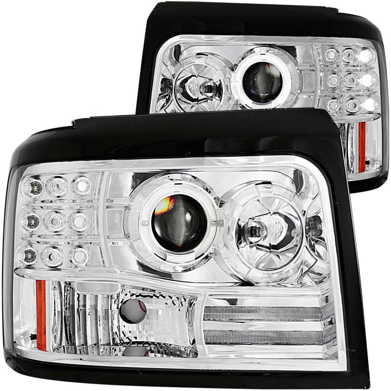 ANZO 1992-1996 Ford F-150 Projector Headlights w/ Halo Chrome w/ Side Markers and Parking Lights - 0