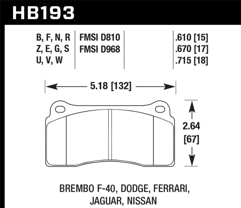 Hawk Dodge / Ferrari  Front & Rear / Ferrari / Jaguar / Nissan Front DTC-70 Race Brake Pads - 0