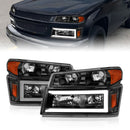 ANZO 04-12 GM Colorado/Canyon/I-Series Crystal Headlights - w/ Light Bar Black Housing 4pcs-1