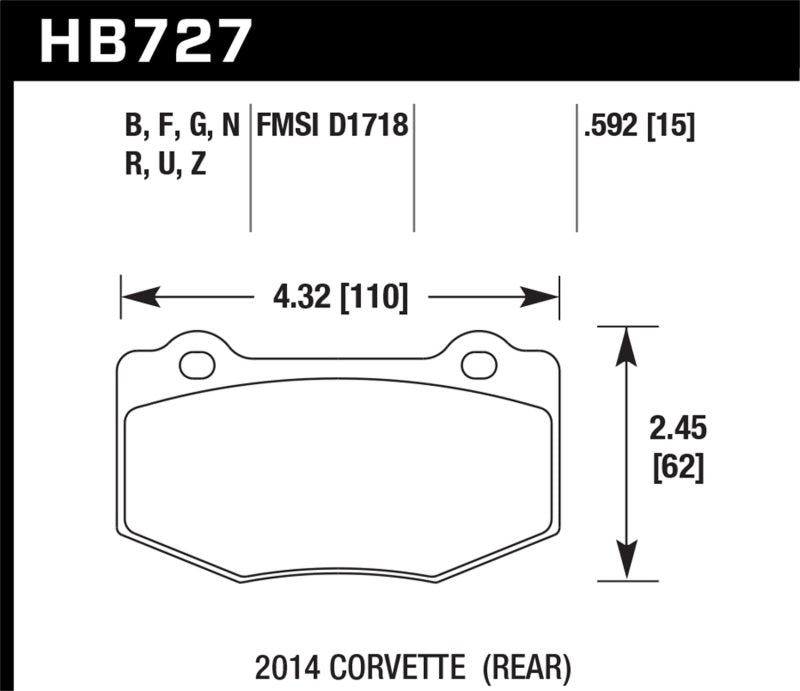 Hawk 14-15 Chevrolet Corvette Stingray Z51 (w/ J55 Brake Package) HP+ Street Rear Brake Pads - 0