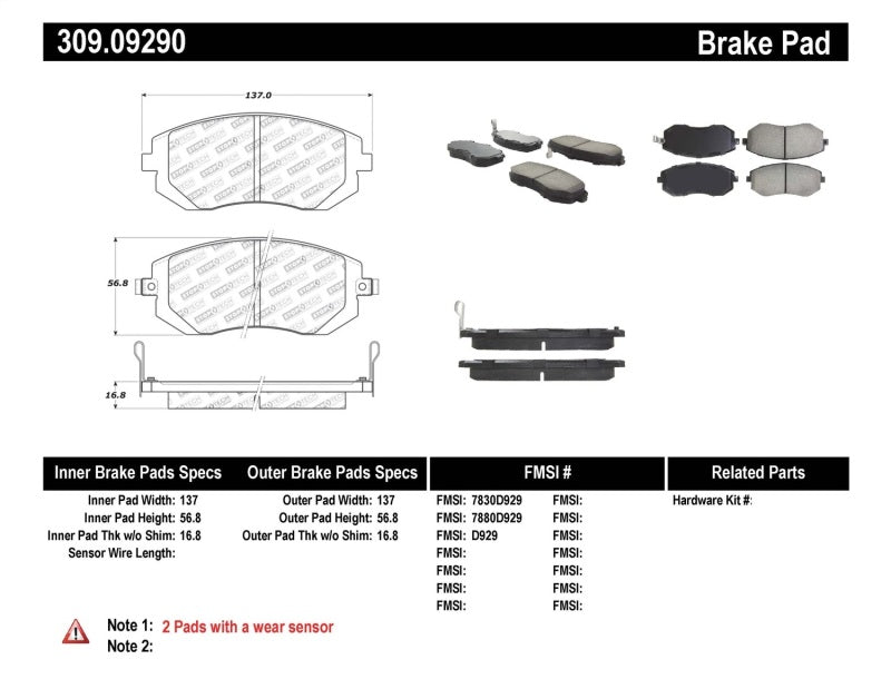 Stoptech 03-10 Subaru Forester/Impreza / 02-12 Subaru Legacy/Outback Sport Brake Pads - Front - 0