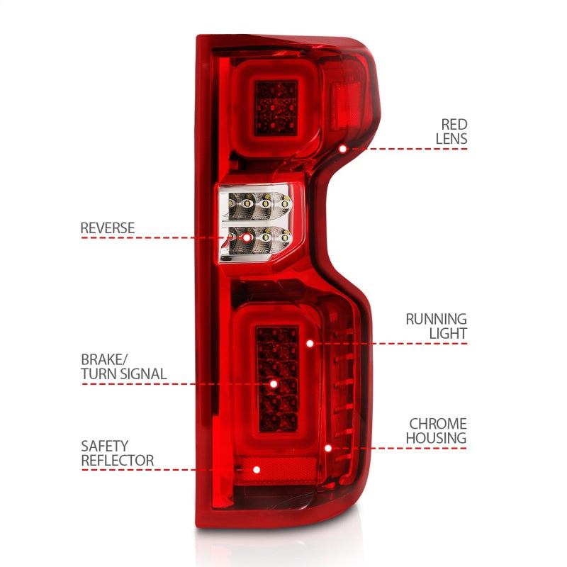 Anzo 19-21 Chevy Silverado Full LED Tailights Chrome Housing Red/Clear Lens G2 (w/C Light Bars)