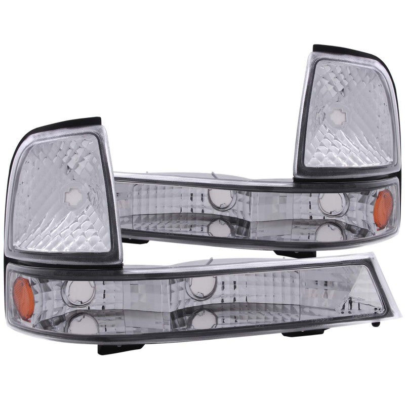 ANZO 1998-2000 Ford Ranger Euro Parking Lights Chrome w/ Amber Reflector - 0