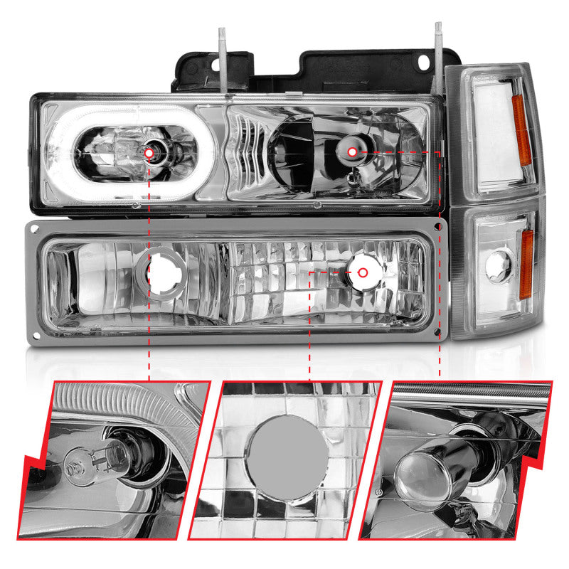 ANZO 88-98 Chevrolet C1500 Crystal Headlights Chrome Housing w/ Signal and Side Marker Lights - 0