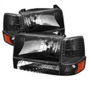 xTune Ford F150/Bronco 92-96 Headlights w/Corner Bumper 6pcs Amber- Black HD-JH-FB92-SET-AM-BK-1