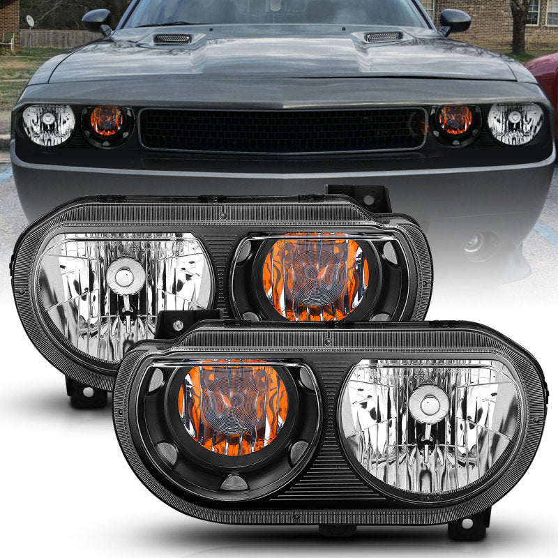 ANZO 2008-2014 Dodge Challenger Crystal Headlights Black - 0