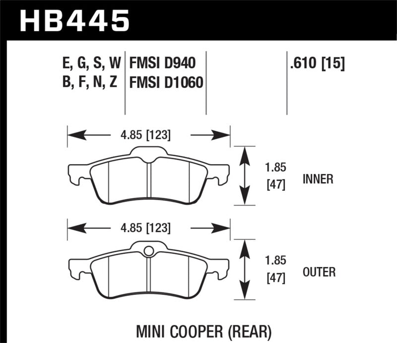 Hawk 02-06 Mini Cooper / Cooper S HPS Street Rear Brake Pads - 0