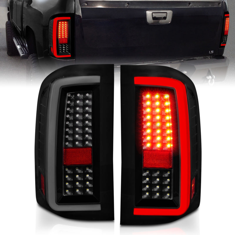 ANZO 2007-2013 Chevrolet Silverado1500/ 2500/ 3500 LED Tail Lights w/ Light Bar Black Housing Smoke - 0