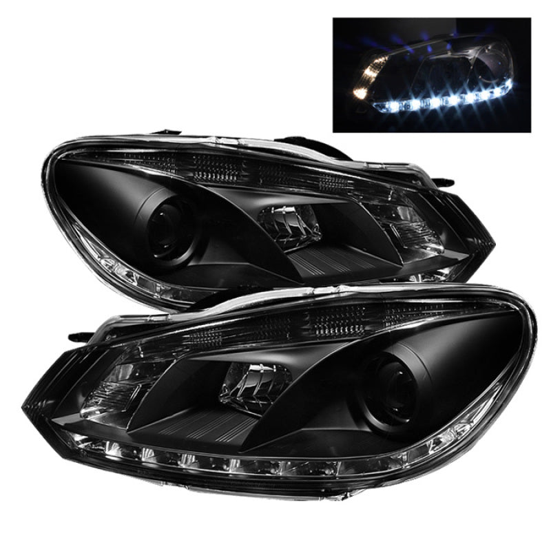 Spyder Volkswagen Golf/GTI 10-13 Projector Headlights Halogen Model- DRL Blk PRO-YD-VG10-DRL-BK - 0