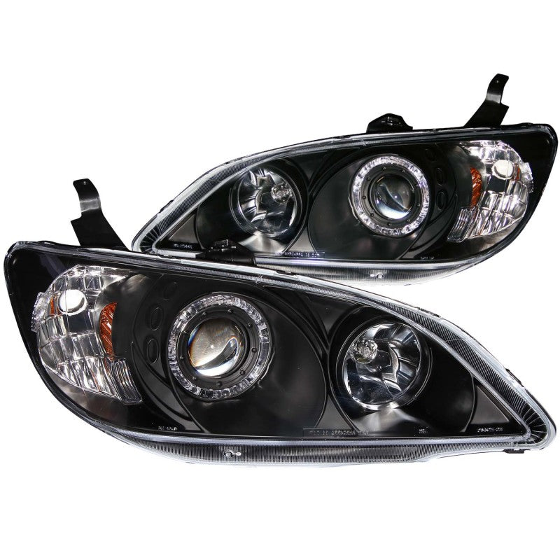 ANZO 2004-2005 Honda Civic Projector Headlights w/ Halo Black - 0