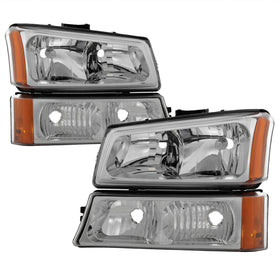 xTune Chevy Silverado 2500HD 03-06 Crystal Headlights w/ Bumper Lights Chrome HD-JH-CSIL03-AM-C-SET - 0