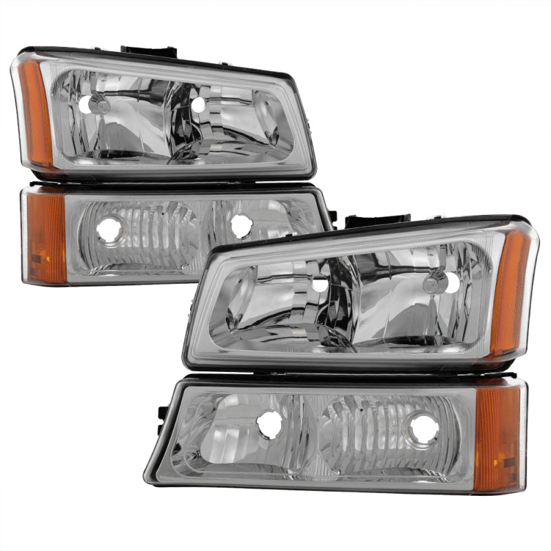 Xtune Chevy Silverado 2500HD 03-06 Crystal Headlights w/ Bumper Lights Chrome HD-JH-CSIL03-AM-C-SET - 0