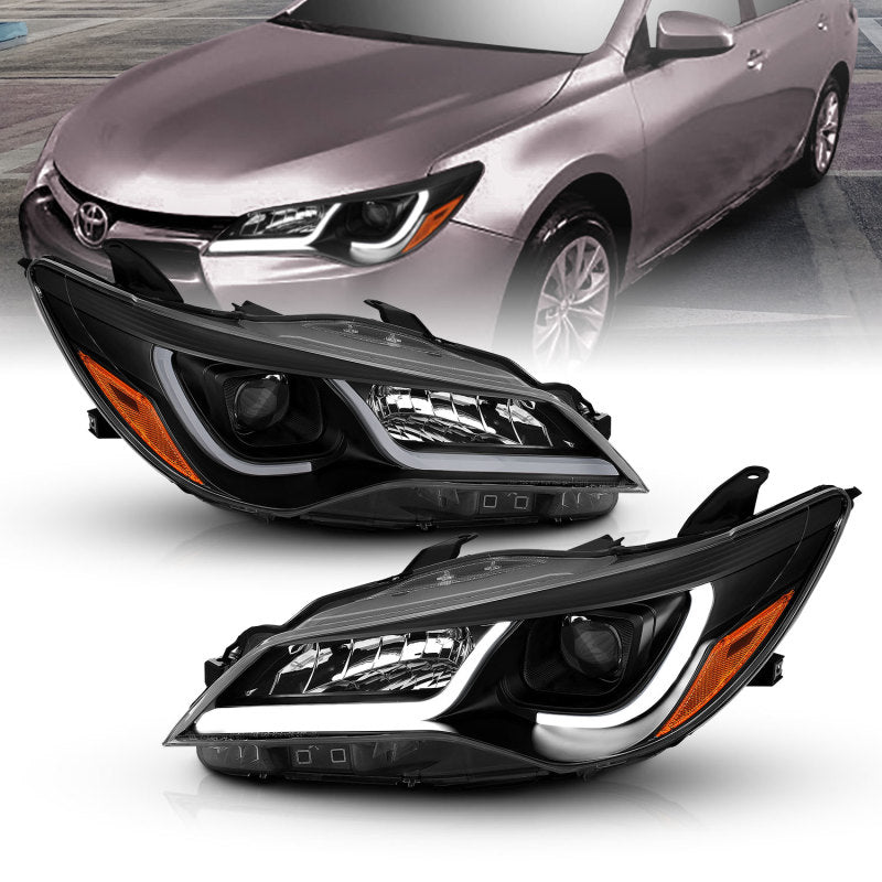 ANZO Projector Headlights With Plank Style Design Black w/Amber 15-16 Toyota Camry (4DR) - 0