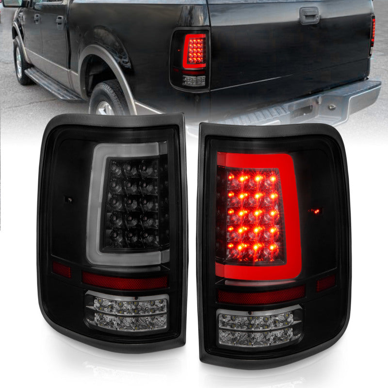 ANZO 2004-2006 Ford F-150 LED Tail Lights w/ Light Bar Black Housing Smoke Lens - 0