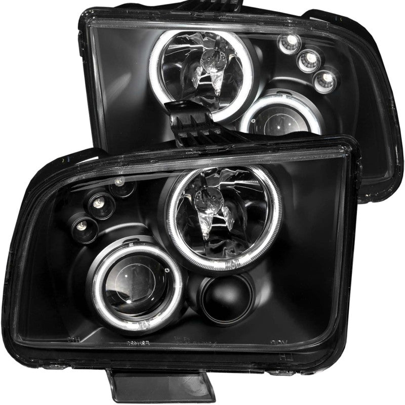 ANZO 2005-2009 Ford Mustang Projector Headlights w/ Halo Black - 0