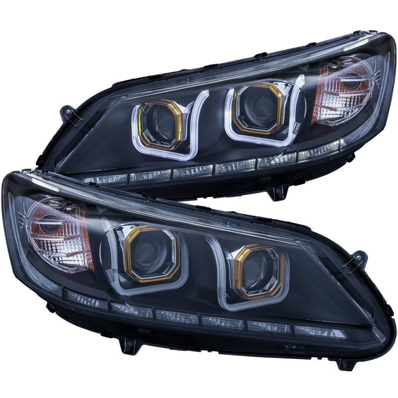 ANZO 2013-2015 Honda Accord Projector Headlights w/ U-Bar Black - 0