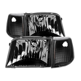 xTune Ford Ranger 93-97 Crystal Headlights w/ Corner Lights 4pcs Sets Black HD-JH-FR93-SET-BK