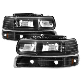 xTune Chevy Tahoe 00-06 Amber Crystal Headlights w/ Bumper Lights Black HD-JH-CSIL99-SET-AM-BK - 0