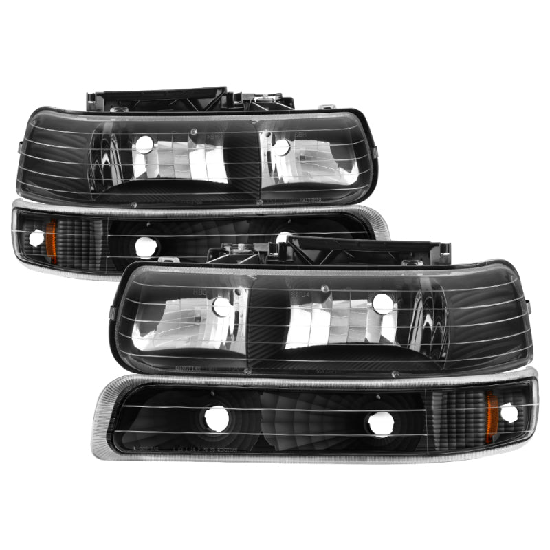 Xtune Chevy TahOE 00-06 Amber Crystal Headlights w/ Bumper Lights Black HD-JH-CSIL99-SET-AM-BK - 0