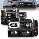 ANZO 88-98 Chevrolet C1500 Crystal Headlights Black Housing w/ Signal and Side Marker Lights-2