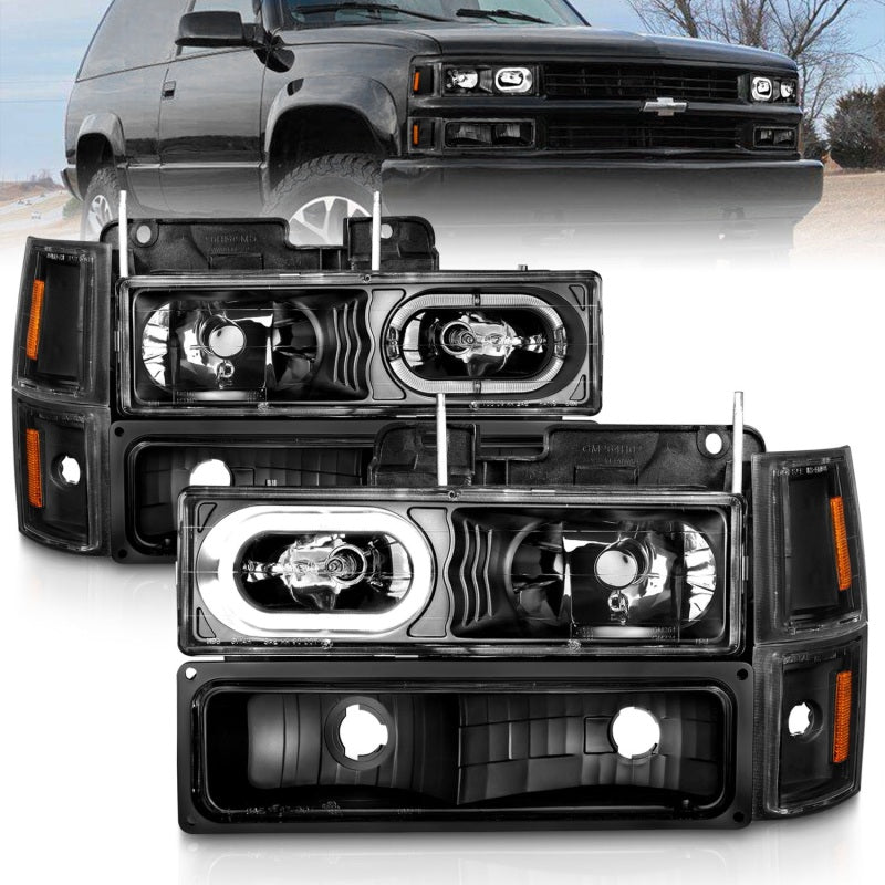 ANZO 88-98 Chevrolet C1500 Crystal Headlights Black Housing w/ Signal and Side Marker Lights - 0