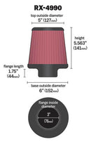 K&N Filter Universal X Stream Clamp-On 3 inch Flange 6 inch Base  5 inch Top 5 9/16 inch Height-18