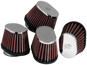 K&N Universal Chrome Oval Tapered Air Filter - 2in Flg ID x 4in OS L 3in OS W x 2.75in H - 0