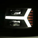 AlphaRex 07-13 Chevy 1500 LUXX LED Proj Headlights Plank Style Jet Blk w/ Activ Light/Seq Signal/DRL-6