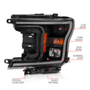 ANZO 2018-2019 Ford F-150 Projector Plank Style H.L. Black Amber (Without Switchback)-8