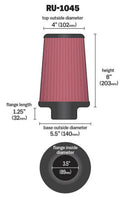 K&N Universal Tapered Filter 3.5in Flange ID x 5.5in Base OD x 4in Top OD x 8in Height-10