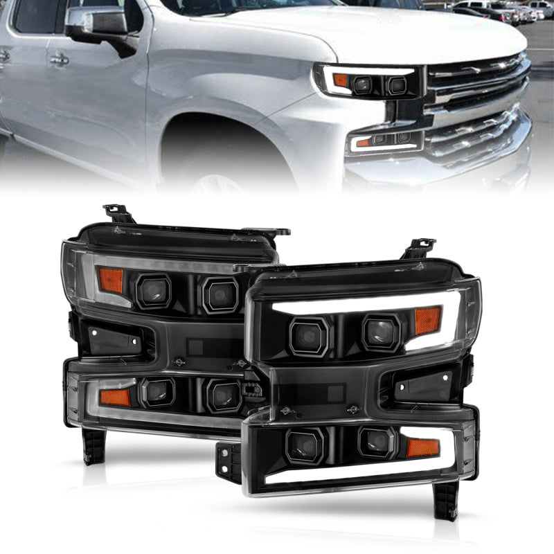 ANZO 19-22 Chevrolet Silverado 1500 LED Proj HL w/Lgt Bar SwBk Seq. Blk w/In. Light - Passenger Side - 0