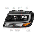 ANZO 99-04 Jeep Grand Cherokee Crystal Headlights - w/ Light Bar Black Housing-5