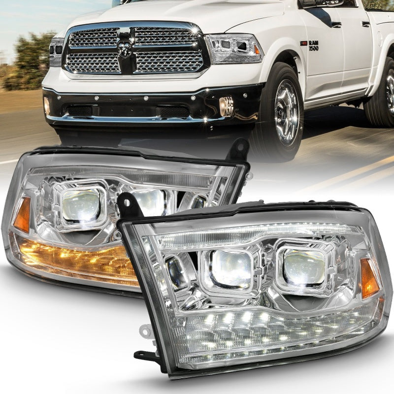 ANZO 2009-2018 Dodge Ram 1500 Led Projector Plank Style Switchback H.L Halo Chrome Amber (OE Style) - 0